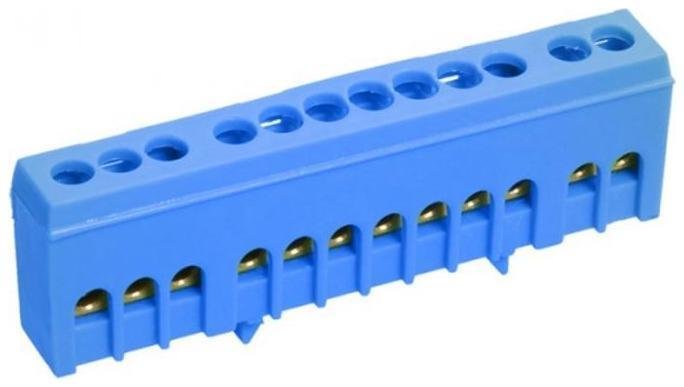 EKF sn0-63-12-ib Шина "0" N (6х9мм) 12 отверстий латунь синий изолированный корпус на DIN-рейку PROxima
