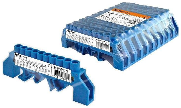 TDM electric SQ0801-0178 Шина "N" нулевая в изоляторе на DIN-рейку 8x12мм 10 групп инд. стикер [в упаковке 10, цена за 1 шт]