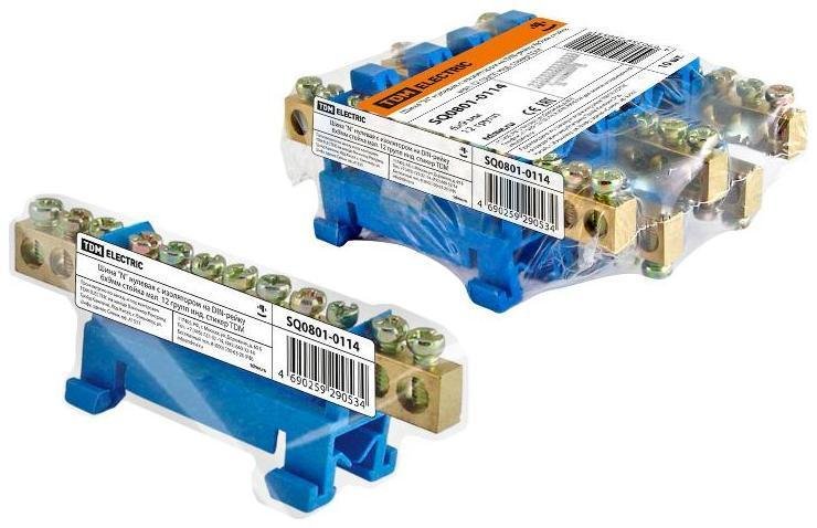 TDM electric SQ0801-0114 Шина "N" нулевая с изолятором на DIN-рейку 6x9мм стойка мал. 12 групп инд. стикер [в упаковке 10, цена за 1 шт]