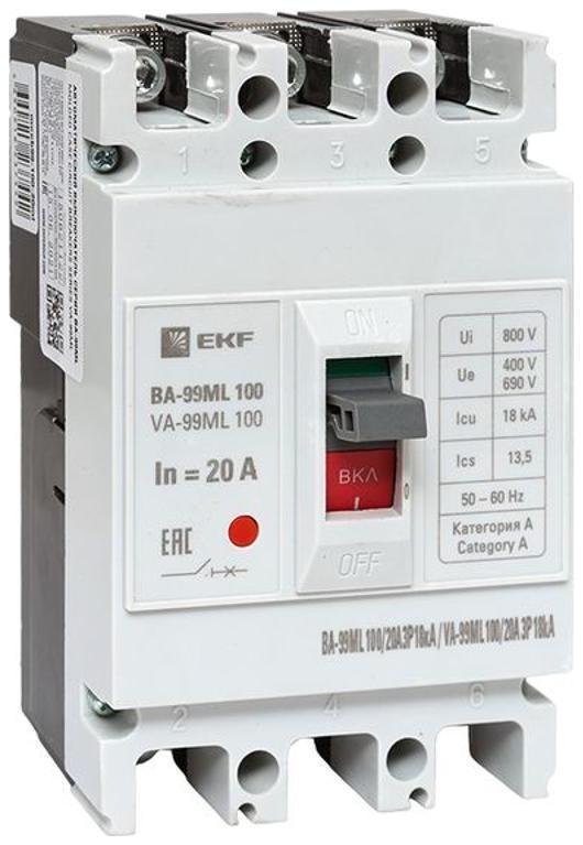 EKF mccb99-100-20mi Выключатель автоматический ВА-99МL 100/20А 3P 18кА Basic