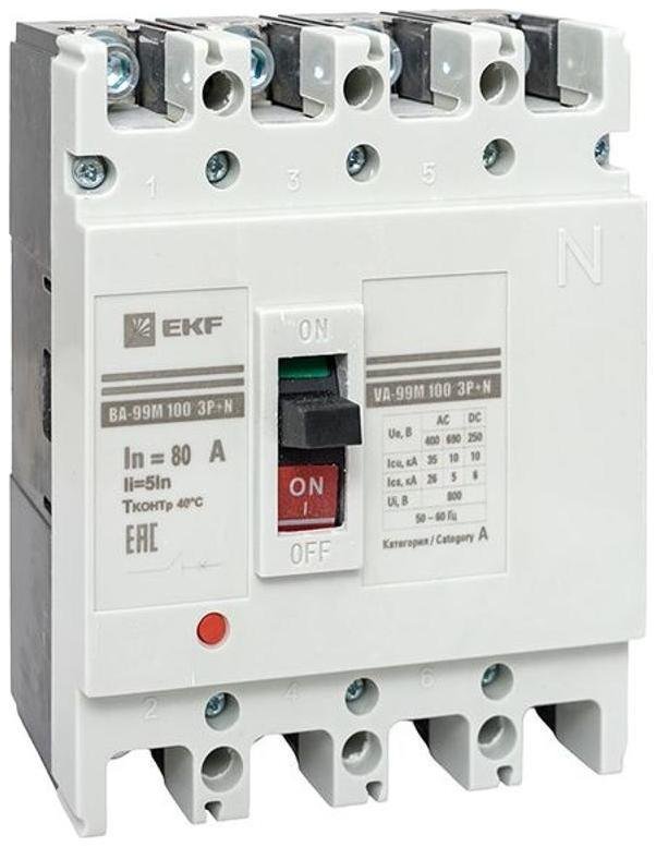 EKF mccb99-4P5In100-80m Выключатель автоматический ВА-99М 100/80А 4P 5In 35кА PROxima [в упаковке 12, цена за 1 шт]