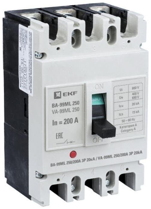 EKF mccb99-250-200mI Выключатель автоматический ВА-99М 250/200А 3P 20кА Basic
