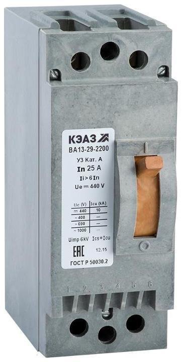 КЭАЗ 107841 Выключатель автоматический ВА13-29-2318-63А-6Iн-440DC-НР36AC/48DC-У3