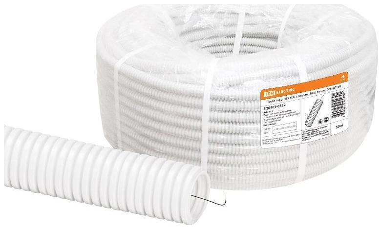 TDM electric SQ0401-0332 Труба гибкая гофрированная ПВХ d 32 с зондом (50 м) легкая, белая [в упаковке 50, цена за 1 м]