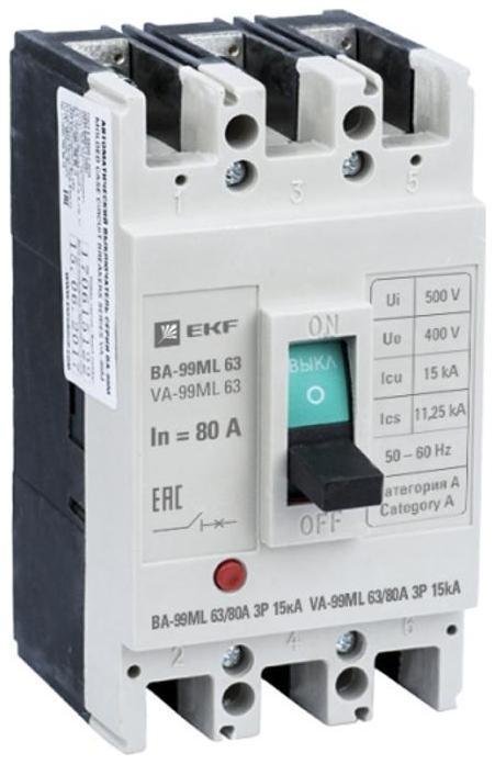 EKF mccb99-63-80mI Выключатель автоматический ВА-99М 63/80А 3P 15кА Basic
