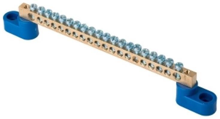 EKF sn0-2-63-20-r Шина "0" N (6x9мм) 20 отв. латунь 2 синих угловых изолятора розн. стикер