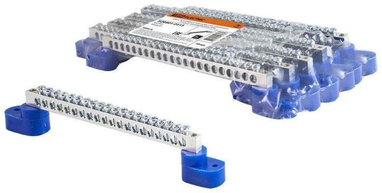 TDM electric SQ0801-0315 Шина "N" нулевая 6х9мм на двух угл. изоляторах 20 групп никелированная [в упаковке 10, цена за 1 шт]