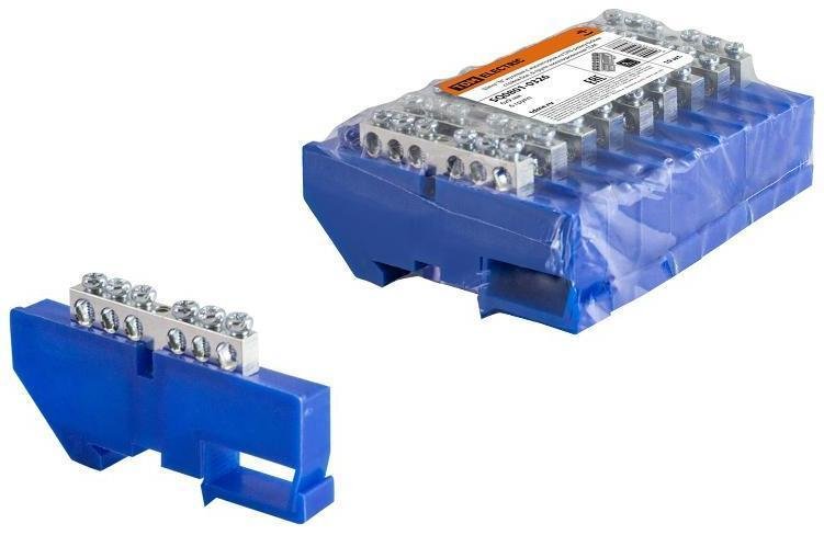TDM electric SQ0801-0326 Шина "N" нулевая с изолятором на DIN-рейку 6x9мм стойка бол. 6 групп никелированная [в упаковке 10, цена за 1 шт]