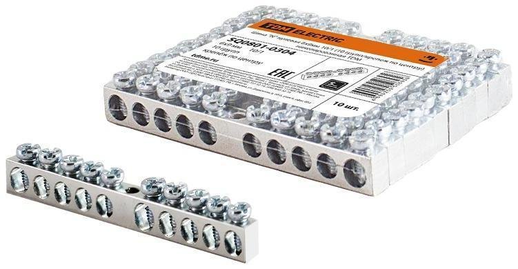 TDM electric SQ0801-0304 Шина "N" нулевая 6х9мм 10/1 (10 групп/крепеж по центру) никелированная [в упаковке 10, цена за 1 шт]