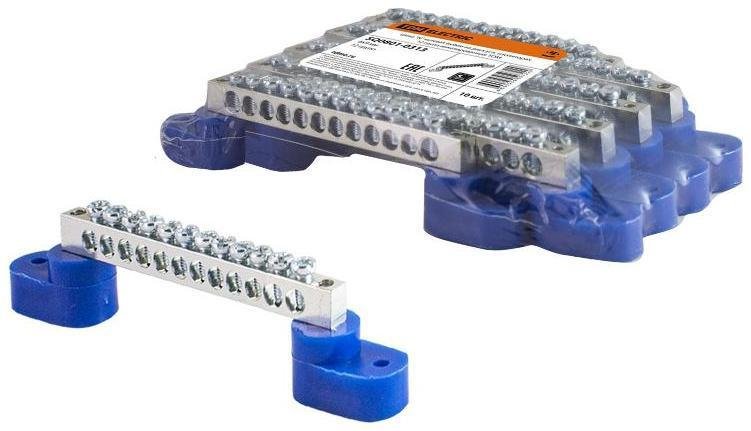 TDM electric SQ0801-0313 Шина "N" нулевая 6х9мм на двух угл. изоляторах 12 групп никелированная [в упаковке 10, цена за 1 шт]