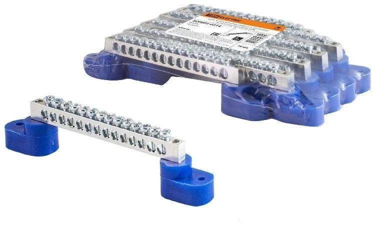 TDM electric SQ0801-0314 Шина "N" нулевая 6х9мм на двух угл. изоляторах 14 групп никелированная [в упаковке 10, цена за 1 шт]