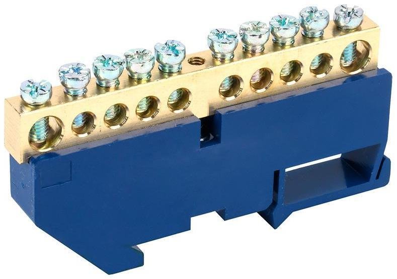 Rexant 11-2348 Шина "N" нулевая с синим изолятором на DIN-рейку 8х12 мм стойка бол. 10 групп
