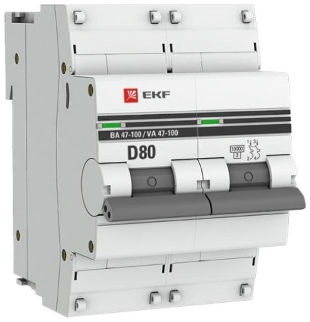 EKF mcb47100-2-80D-pro Выключатель автоматический двухполюсный ВА 47-100 80А D 10кА PROxima