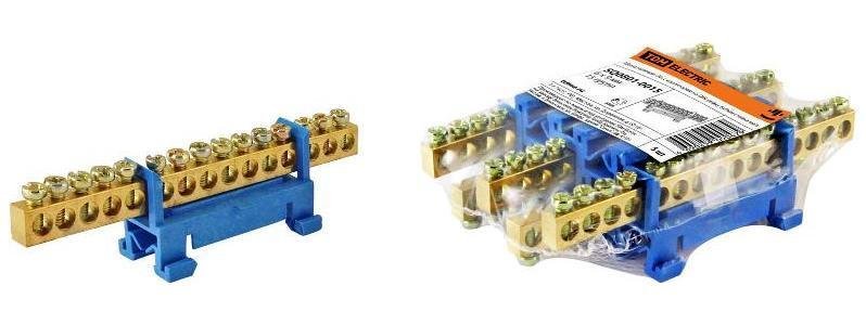 TDM electric SQ0801-0015 Шина "N" нулевая с изолятором на DIN-рейку 6x9мм стойка мал. 15 групп