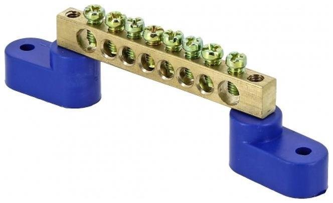 EKF sn0-63-08-2-r Шина "0" N (6х9мм) 8 отверстий латунь 2 синих угловых изолятора розничный стикер PROxima