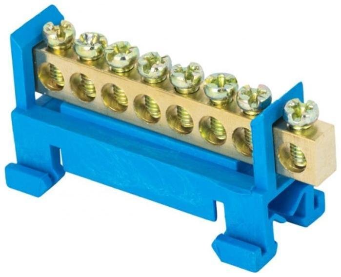 EKF sn0-63-8-sb Шина "0" N (6х9мм) 8 отверстий латунь синий изолятор тип "Стойка" на DIN-рейку PROxima