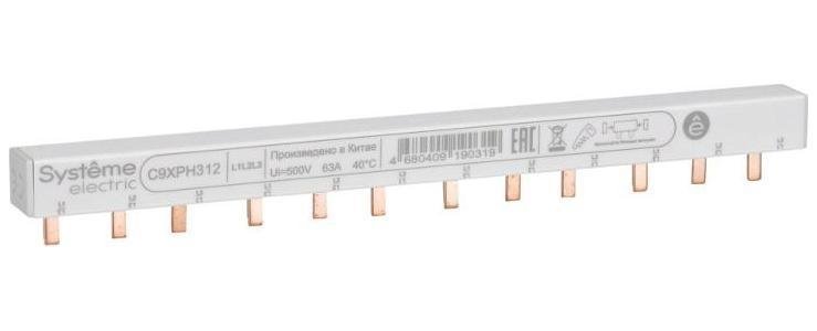 Systeme Electric C9XPH312 Шина гребенчатая 3P (L1L2L3) 18мм 12мод 63А [в упаковке 10, цена за 1 шт]
