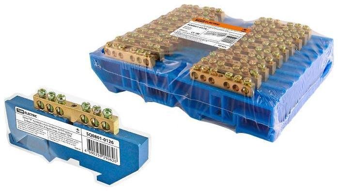 TDM electric SQ0801-0126 Шина "N" нулевая с изолятором на DIN-рейку 6x9мм стойка бол. 6 групп инд. стикер [в упаковке 10, цена за 1 шт]