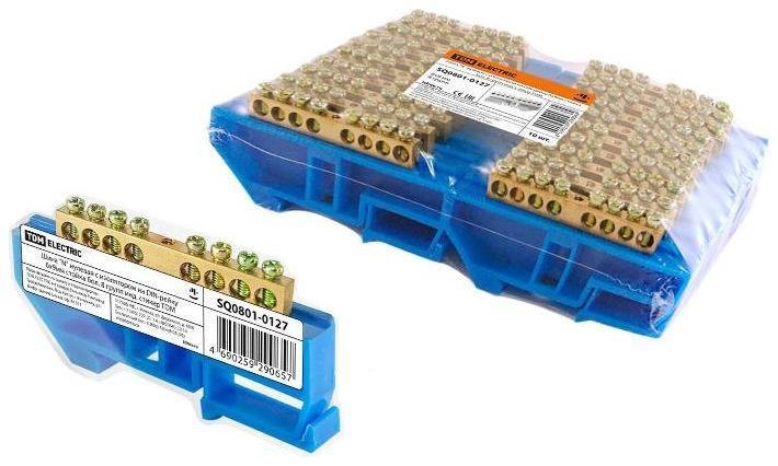 TDM electric SQ0801-0127 Шина "N" нулевая с изолятором на DIN-рейку 6x9мм стойка бол. 8 групп инд. стикер [в упаковке 10, цена за 1 шт]