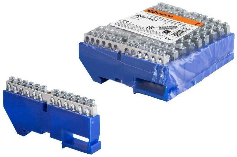 TDM electric SQ0801-0329 Шина "N" нулевая с изолятором на DIN-рейку 6x9мм стойка бол. 12 групп никелированная [в упаковке 10, цена за 1 шт]