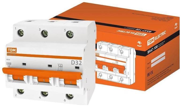 TDM electric SQ0207-0027 Выключатель автоматический трехполюсный ВА47-100 32А D 10кА