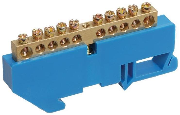 Rexant 11-2341 Шина "N" нулевая с синим изолятором на DIN-рейку 6x9 мм стойка бол. 10 групп