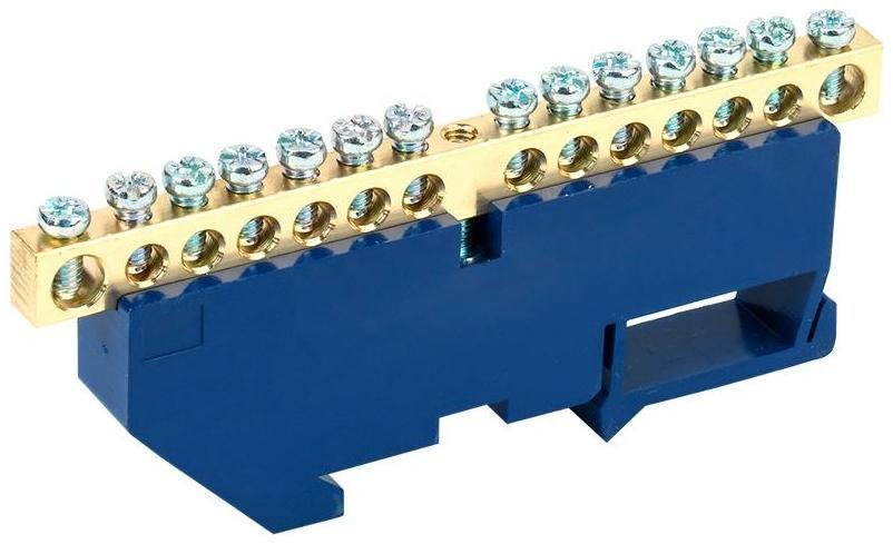 Rexant 11-2343 Шина "N" нулевая с синим изолятором на DIN-рейку 6x9 мм стойка бол. 14 групп