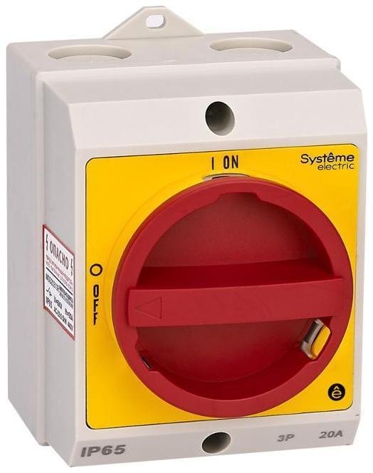 Systeme Electric MSD20311R Главный/Аварийный Выключатель-Разъединитель 3P 20A закрытого исполнения IP65 с замком