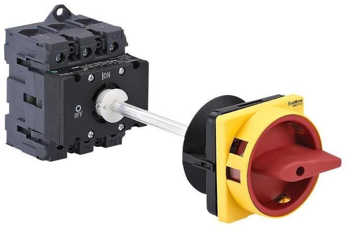 Systeme Electric MSD80340R Выключатель-Разъединитель 3P 80A IP20 с красной выносной рукояткой на дин-рейке/плате с замком