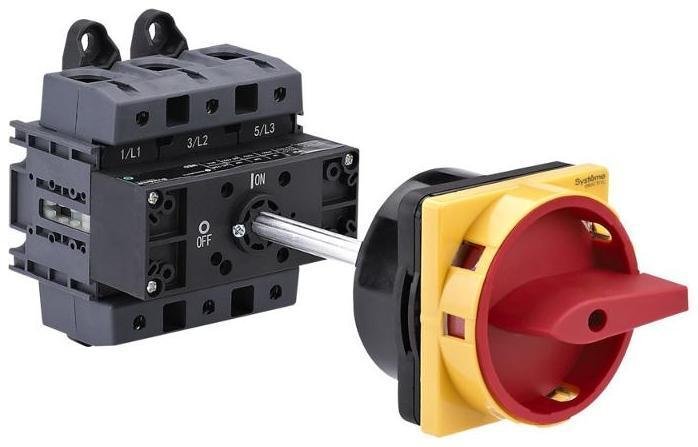 Systeme Electric MSD125340R Выключатель-Разъединитель 3P 125A IP20 с красной выносной рукояткой на дин-рейке/плате с замком