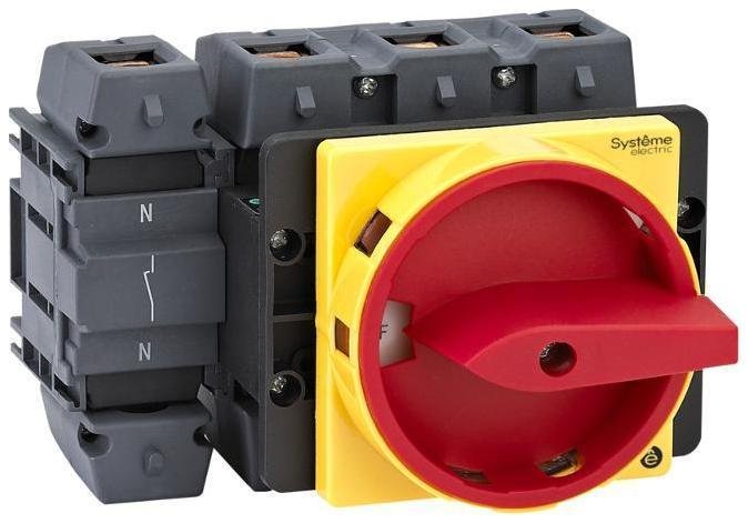 Systeme Electric MSD125410R Выключатель-Разъединитель 4P 125A IP20 с красной рукояткой на дверцу 4 винтами с замком