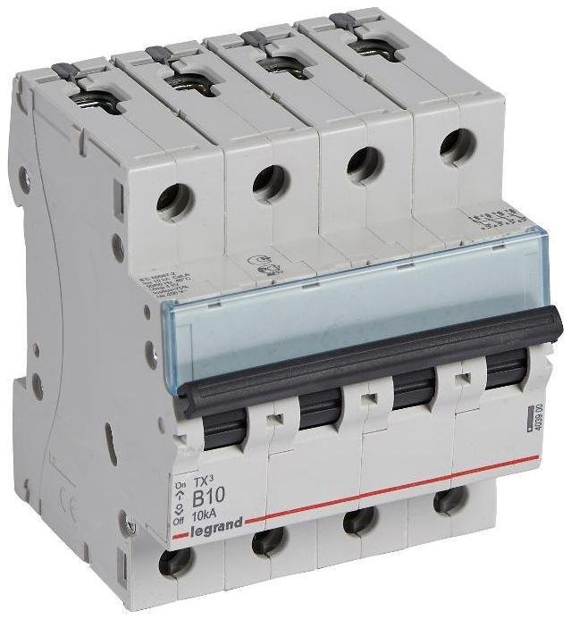Legrand 403900 Автоматический выключатель TX? 6000 - 10 кА - тип характеристики B - 4П - 400 В" - 10 А - 4 модуля