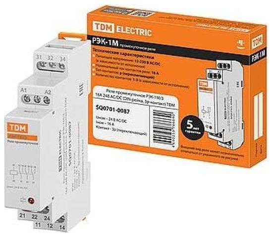 TDM electric SQ0701-0087 Реле промежуточное РЭК-1М/3 16А 24В АС/DC (DIN-рейка, 3р-контакт)