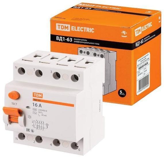 TDM electric SQ0203-0028 Выключатель дифференциальный (УЗО) ВД1-63 4п 16А 30мА тип AC