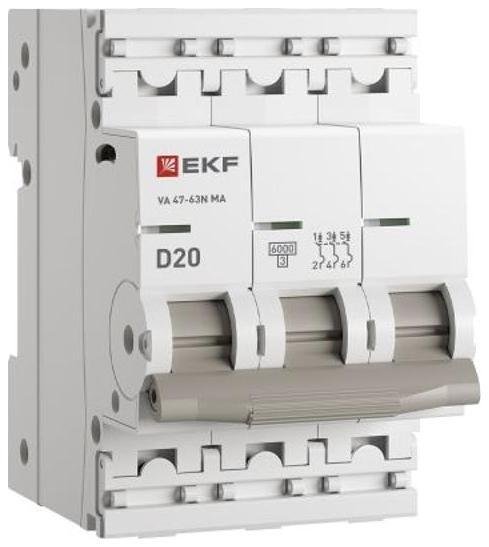 EKF M63MA6320D Выключатель автоматический ВА 47-63N MA 3P 20А (D) 6кА без теплового расцепителя PROXIMA