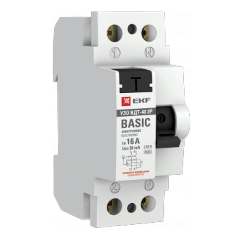EKF elcb-2-16-10e-sim Выключатель дифференциальный (УЗО) ВДТ-40 2п 16А 10мА (тип АС, электронное) BАsic [в упаковке 100, цена за 1 шт]