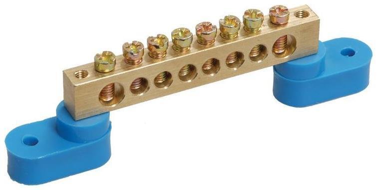 Rexant 11-2326 Шина "N" нулевая 6х9 мм на двух угловых синих изоляторах 8 групп