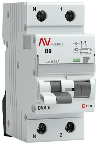 EKF rcbo6-1pn-6B-30-a-av Выключатель автоматический дифференциального тока DVA-6 1п+N 6А B 30мА тип A AVERES