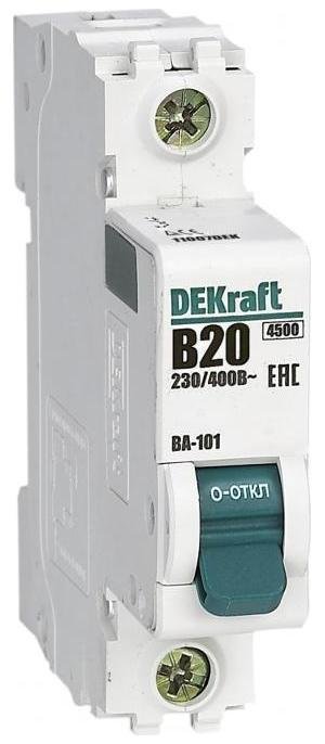 DEKraft 11007DEK Выключатель автоматический однополюсный ВА-101 20А B 4,5кА [в упаковке 12, цена за 1 шт]