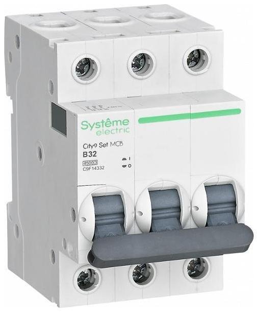 Systeme Electric C9F14332 Выключатель автоматический трёхполюсный 32А B 4.5kA City9 [в упаковке 4, цена за 1 шт]