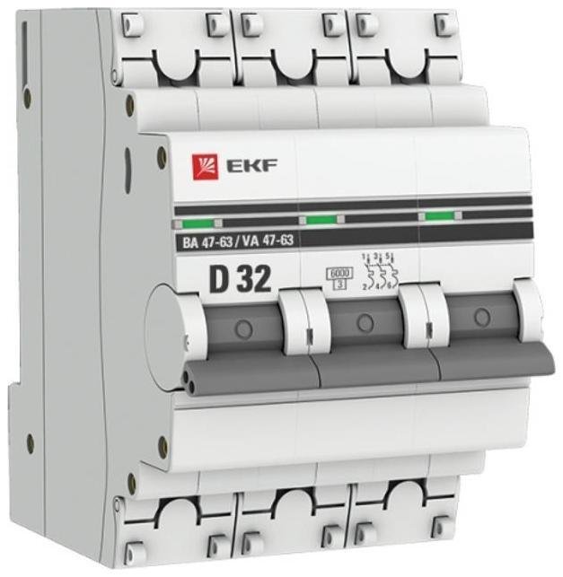EKF mcb4763-6-3-32D-pro Выключатель автоматический трехполюсный ВА 47-63 32А D 6кА PROxima