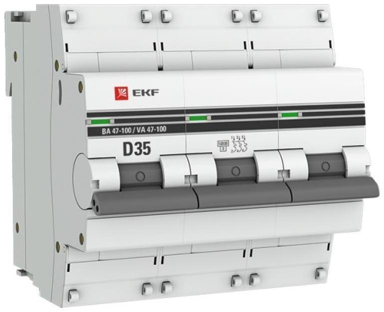 EKF mcb47100-3-35D-pro Выключатель автоматический трехполюсный ВА 47-100 35А D 10кА PROxima [в упаковке 36, цена за 1 шт]