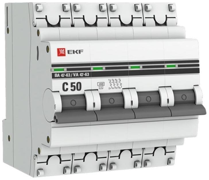 EKF mcb4763-4-50C-pro Выключатель автоматический четырехполюсный ВА 47-63 50А C 4,5кА PROxima