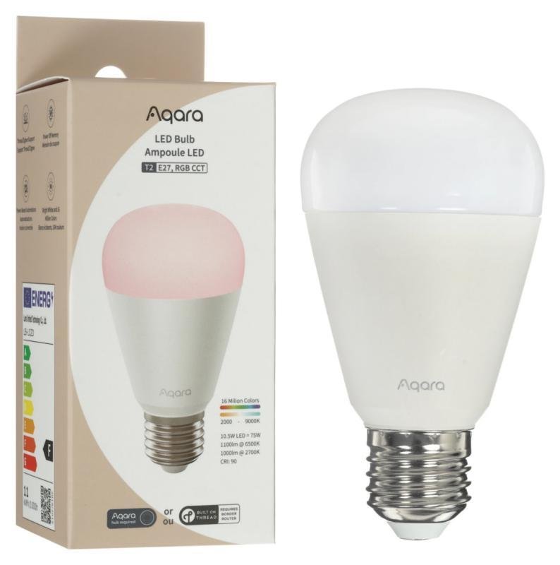 Aqara LB-L02D Умная лампа, Wi-Fi + Zigbee+Thread, серия T2 (E27, RGB CCT), монтаж В цоколь, 10 Вт
