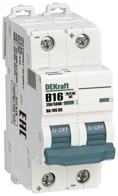 DEKraft 13367DEK Выключатель автоматический двухполюсный ВА-105 2P B кривая 16A 500В DC