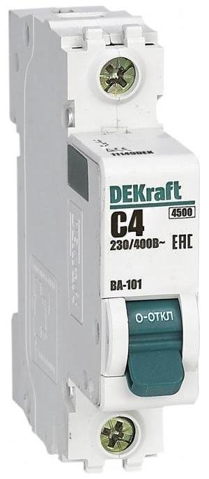 DEKraft 11149DEK Выключатель автоматический однополюсный ВА-101 1Р 4А характеристика C 4,5кА