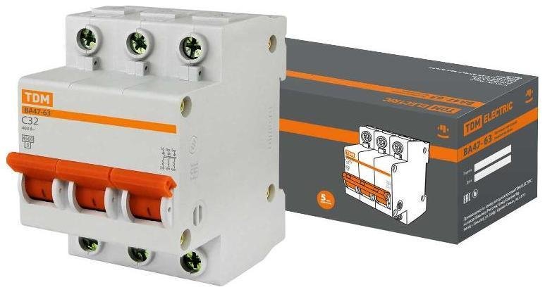 TDM electric SQ0218-0022 Выключатель автоматический трехполюсный ВА47-63 32А C 4,5кА [в упаковке 4, цена за 1 шт]