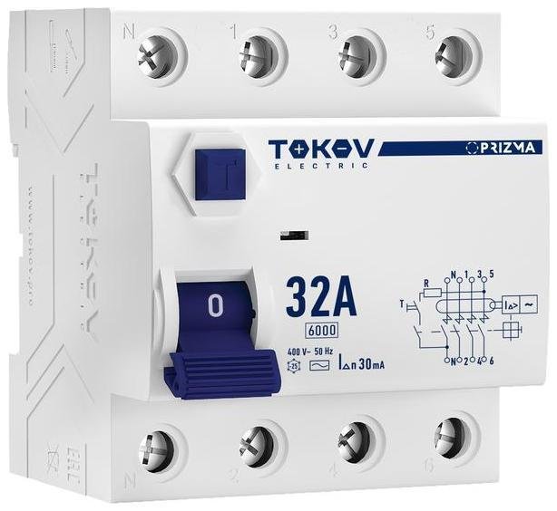 TOKOV electric TKE-PZ60-RCDM-4-32-30-AC Выключатель дифференциального тока (УЗО) 4п (3P+N) 32А 30мА тип AC 6кА PRIZMA