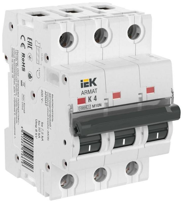 IEK AR-M10N-3-K004 Выключатель автоматический трёхполюсный M10N 3P K 4А 10кА ARMAT