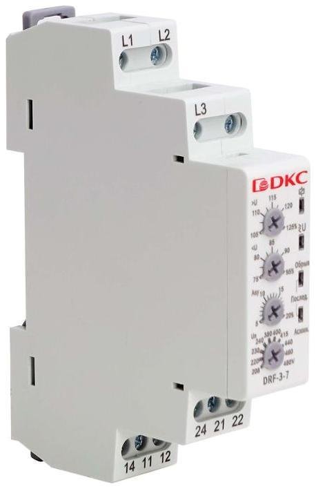 DKC DRF-3-7N Реле контроля фаз, 3 фазы + N, тип DRF, конфигурация контакта 2CO, 120-277В